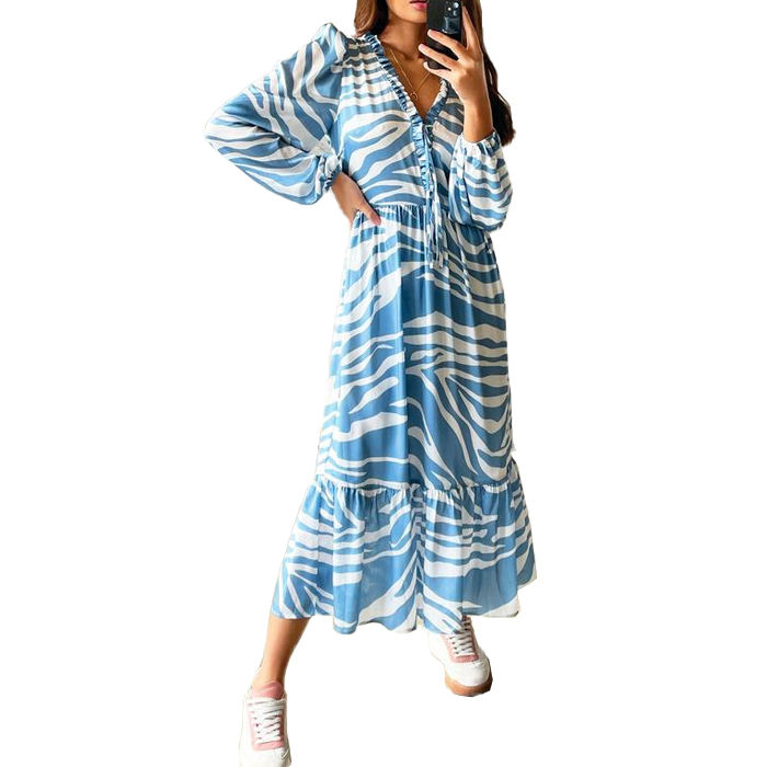 Wholesale designers polyester stripe ruffle hawaiian custom OEM women s casual maxi dress in womens clothing vendor