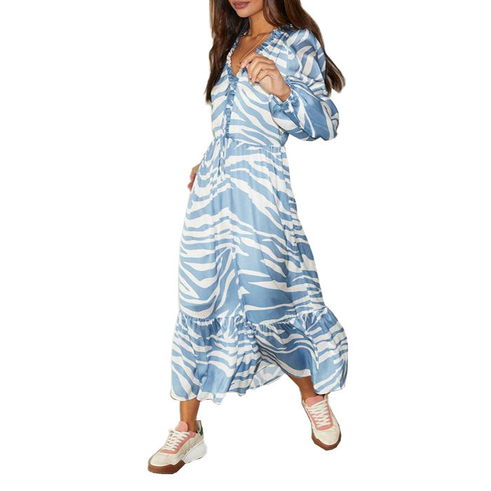 Wholesale designers polyester stripe ruffle hawaiian custom OEM women s casual maxi dress in womens clothing vendor