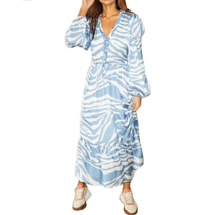 Wholesale designers polyester stripe ruffle hawaiian custom OEM women s casual maxi dress in womens clothing vendor